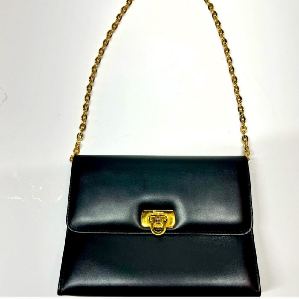 Salvatore Ferragamo Ganchini Black Gold bag with chain
